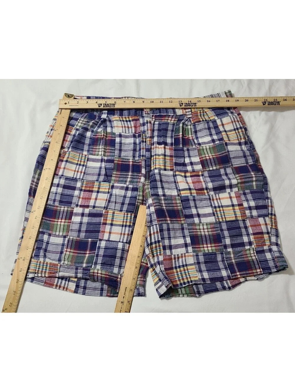 Charleston Logo Patchwork Madras Shorts Mens Sz 38 Large Multicolor Plaid Preppy